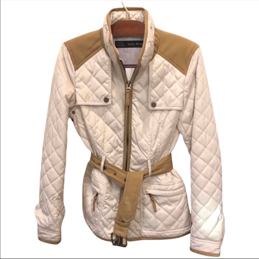Zara Basics Ivory Quilted and Canvas accent jacket